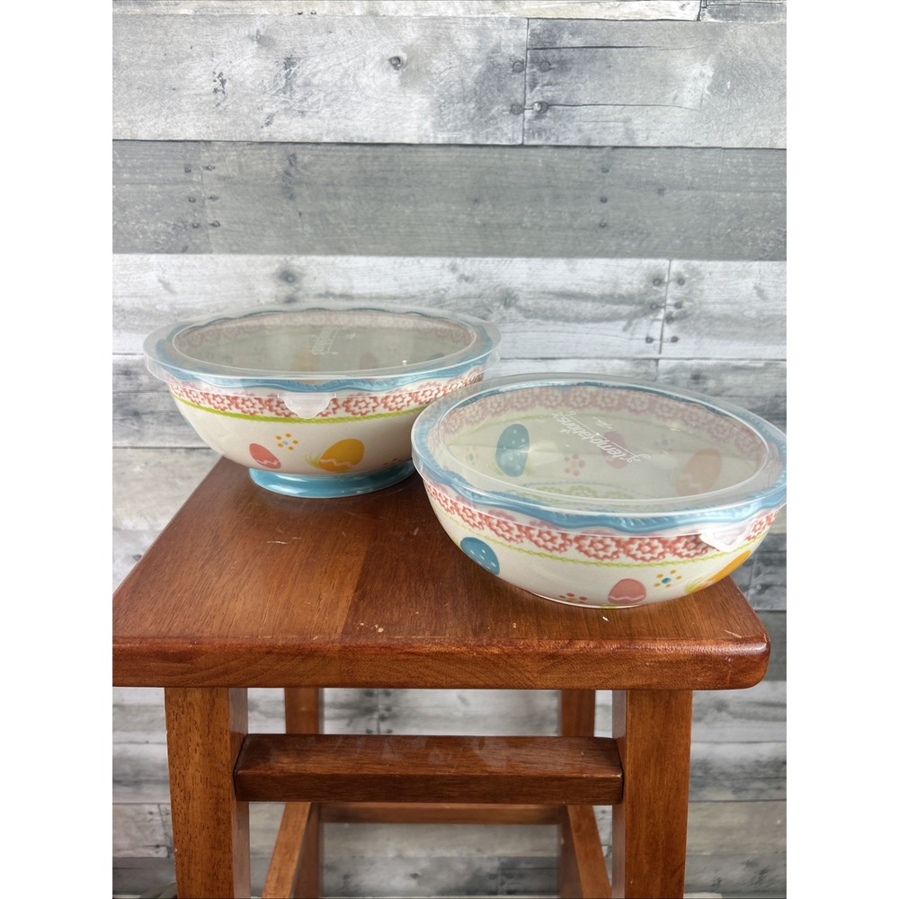 Temptations Old World Easter Egg Hunt Nesting Bowls Lids Set of 2 2qt & 1.25qt